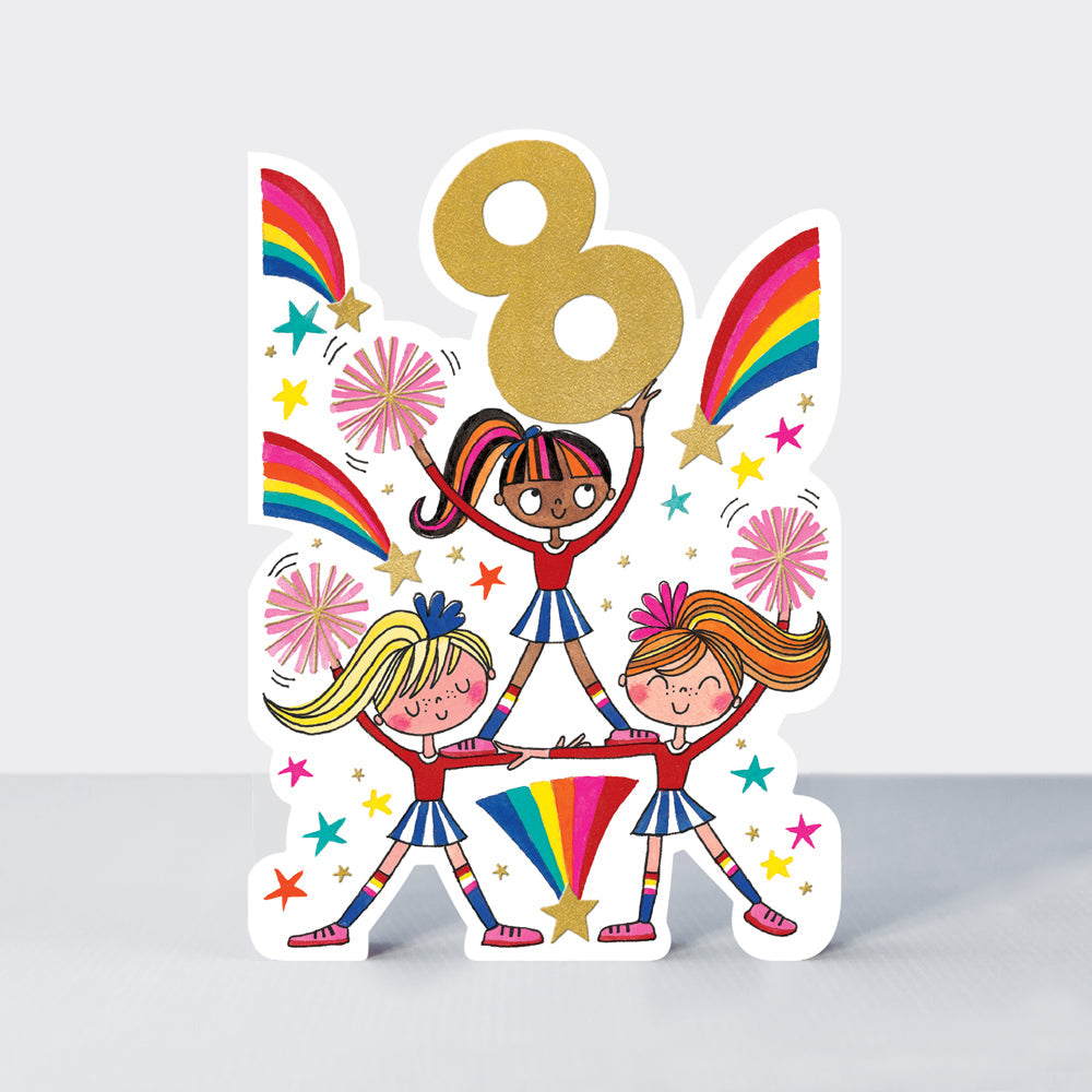 Balancing Act - Age 8 Birthday Card Girl Cheerleaders