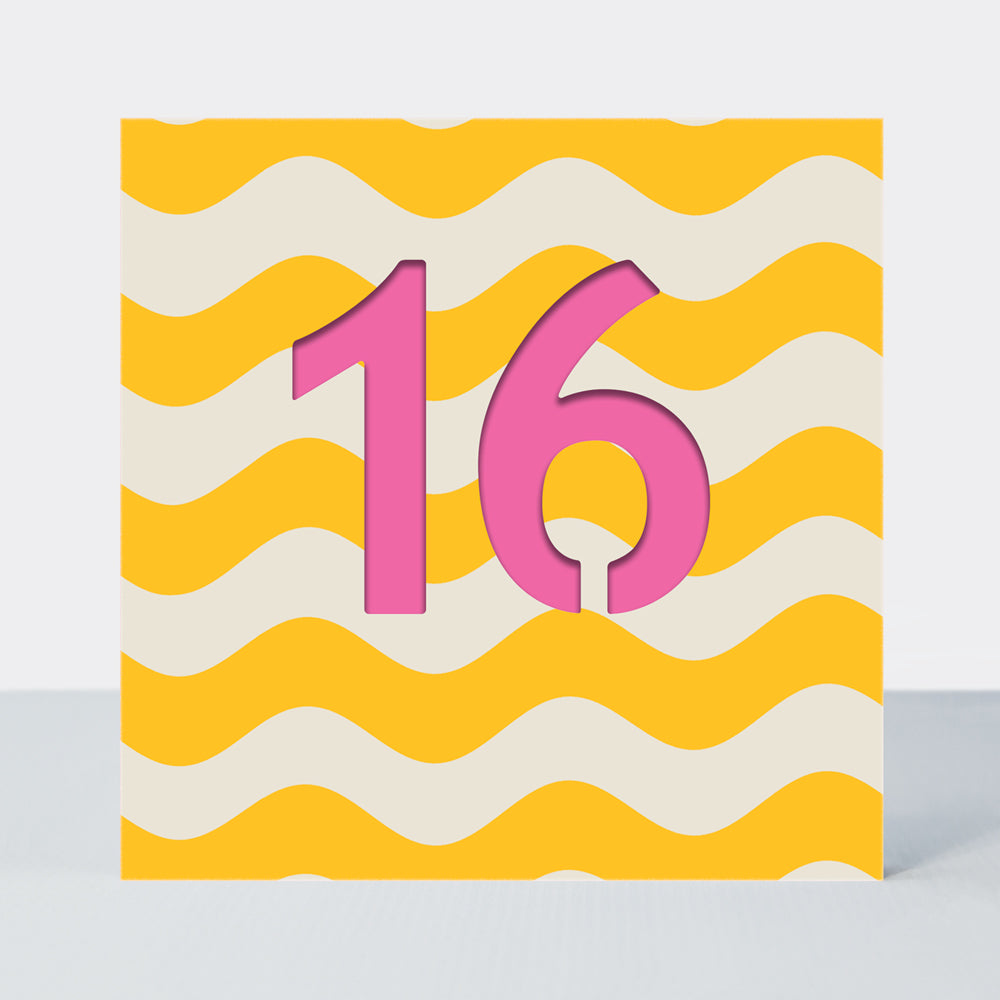 Bon Bon - Age 16 Birthday Card Yellow Wave