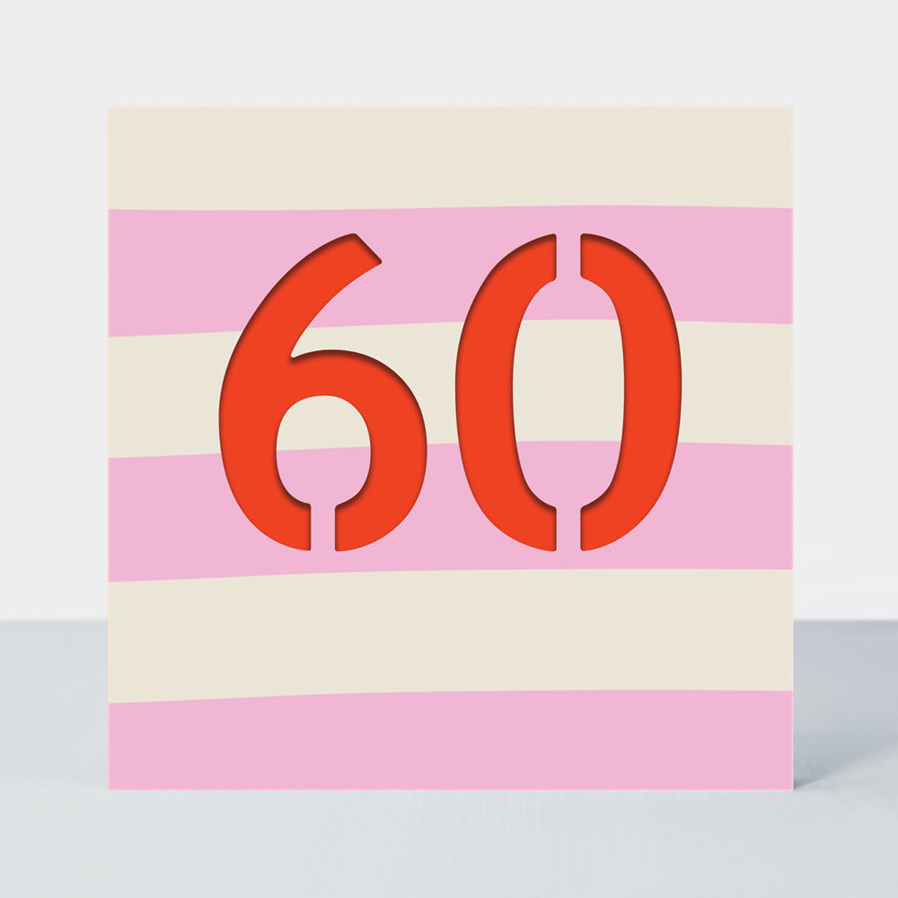 Bon Bon - Age 60 Birthday Card Pink and Red Stripes