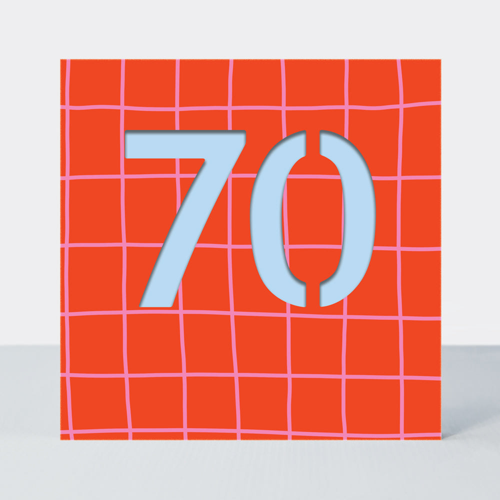 Bon Bon - Age 70 Birthday Card Red Grid