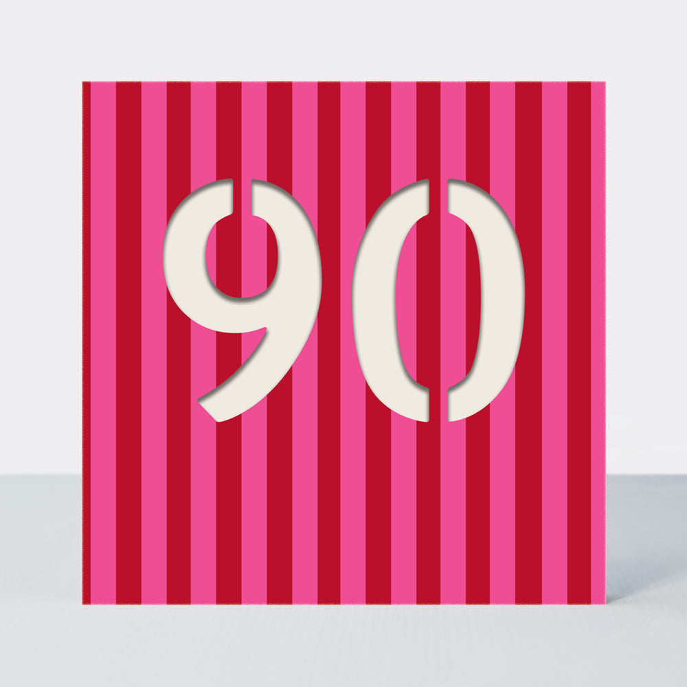 Bon Bon - Age 90 Birthday Card Pink and White Stripes