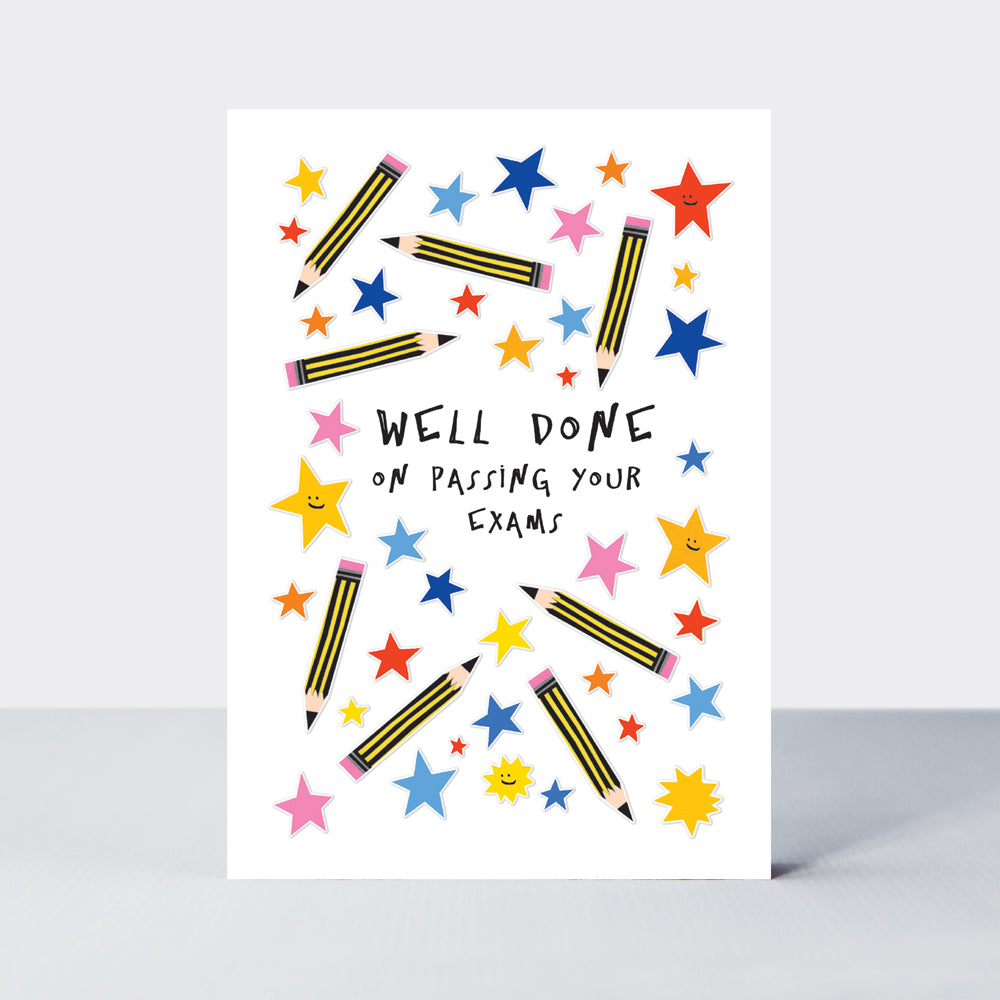Bookworm - Well Done On Passing Your Exams Card - Stars & Pencils