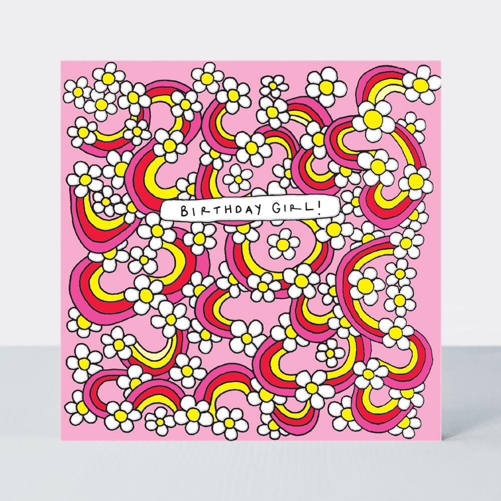 Scatter Brain - Birthday Girl/Pink Rainbows &amp; Daisies Card
