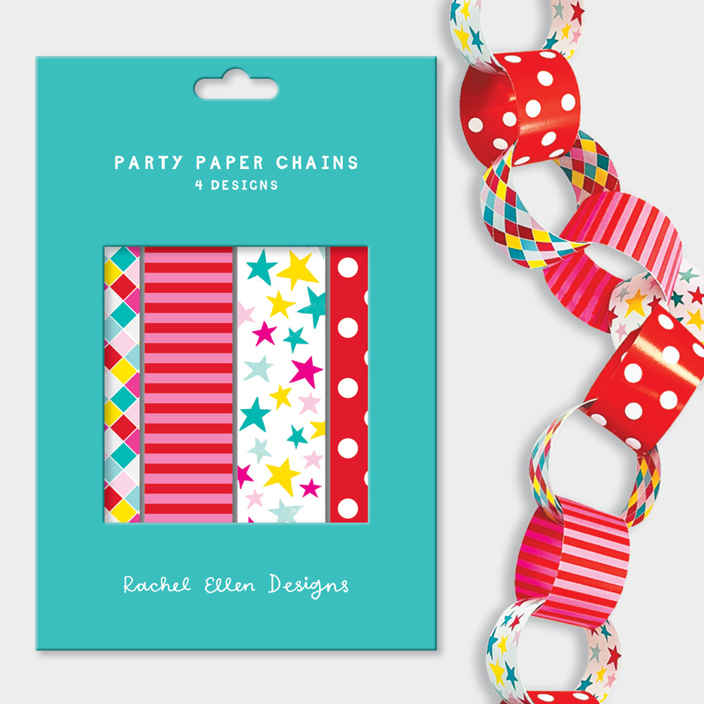 Party Paper Chain Kit - Patterned - Checks, Spots, Stripes and Stars