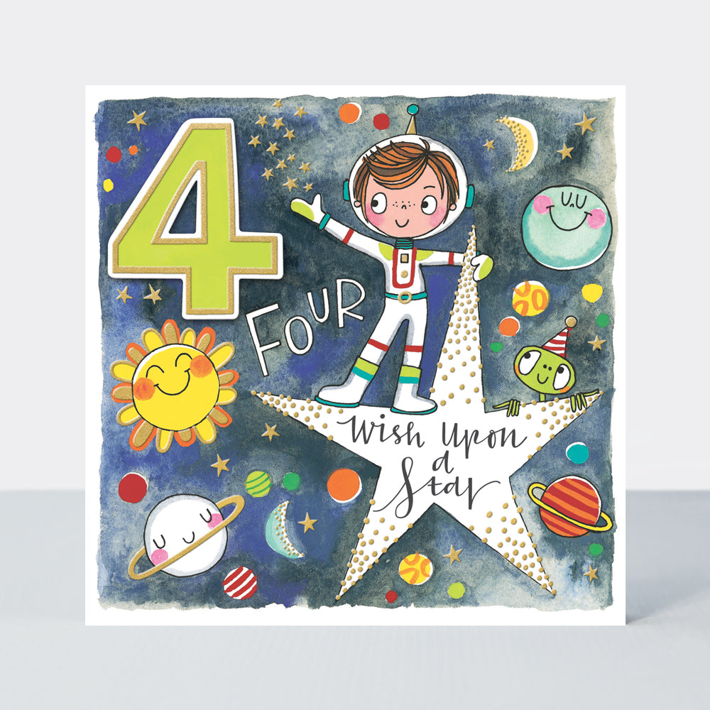 Chatterbox - Age 4 Boy Astronaut on Star  - Birthday Card