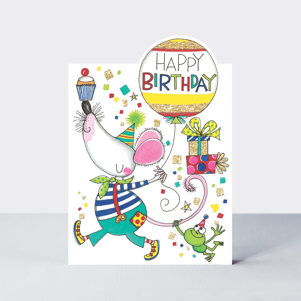 Cherry on Top - Happy Birthday Mouse & Balloon  - Birthday Card