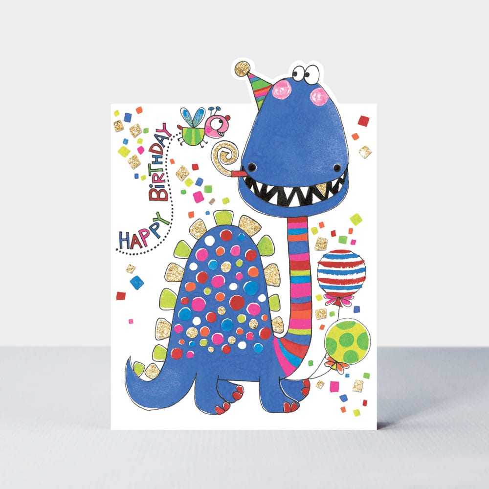 Cherry on Top - Happy Birthday Blue Dinosaur  - Birthday Card