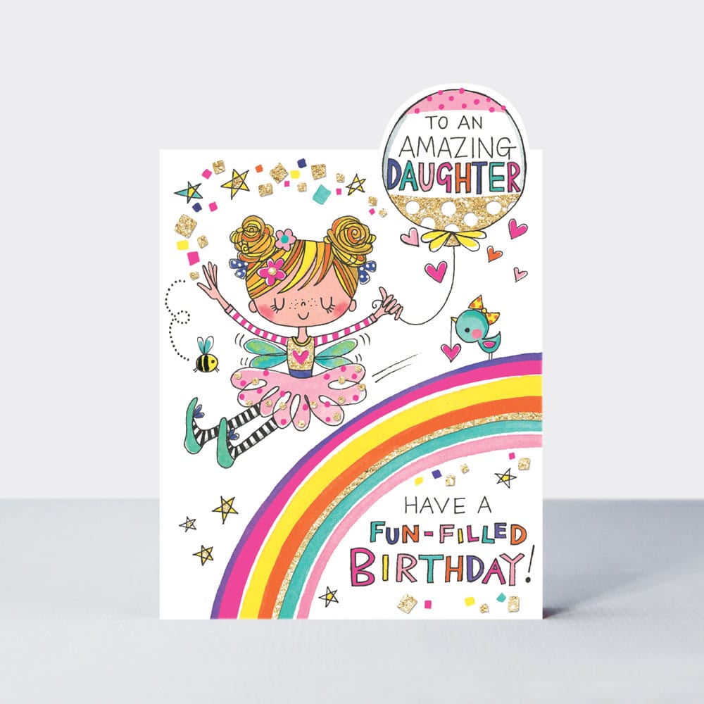 Cherry on Top - Amazing Daughter Fairy on Rainbow  - Birthday Card