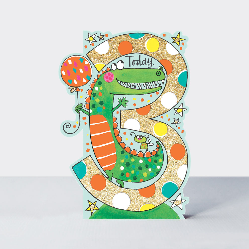 Little Darlings - Age 3 Boy Crocodile  - Birthday Card