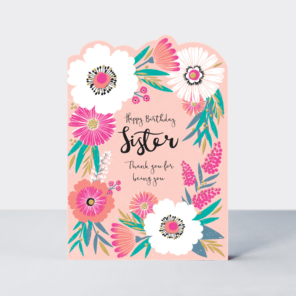 Delilah - Sister Birthday Floral on Pink  - Birthday Card