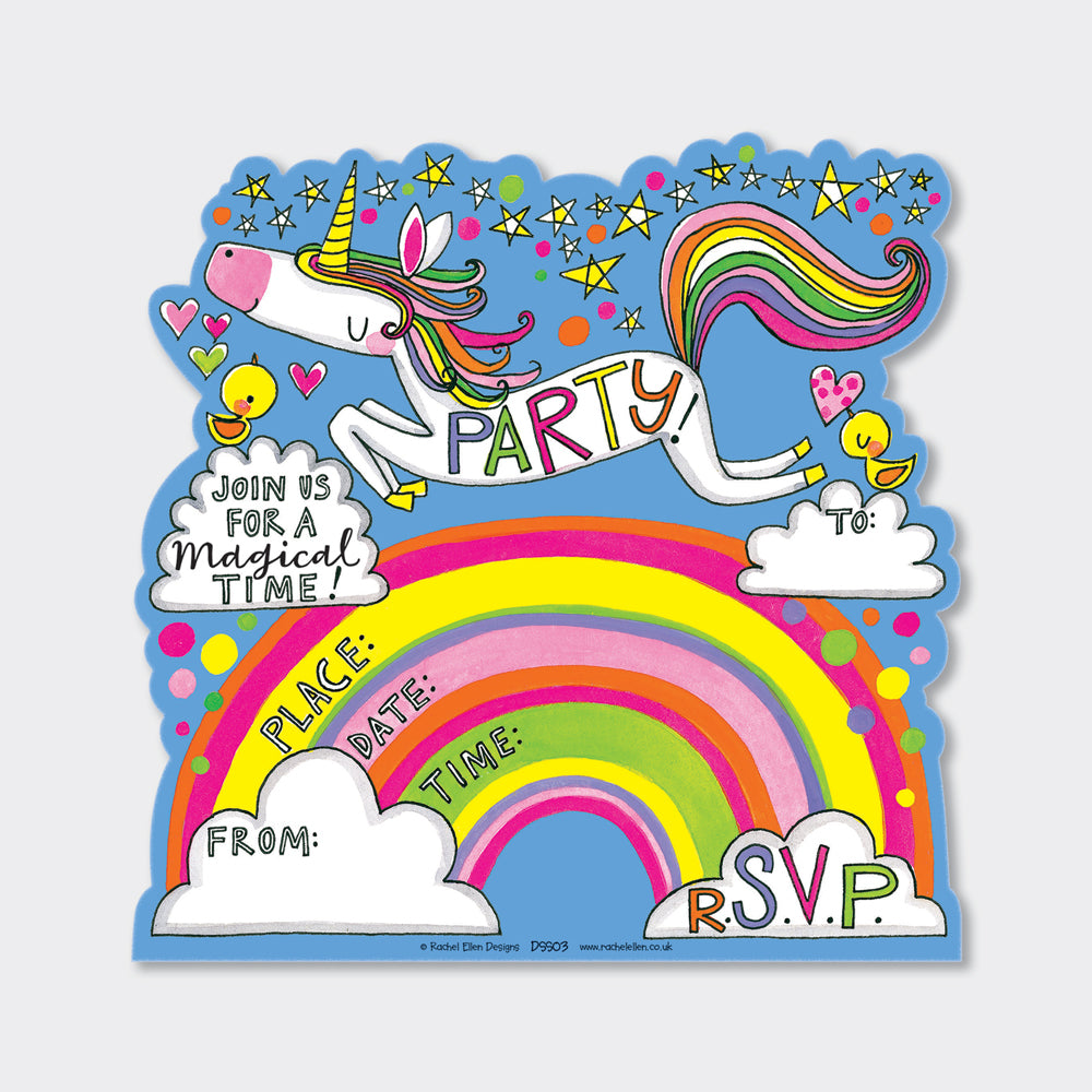 Unicorn Party Invitations (8 Pack) -Magical Rainbow and Clouds