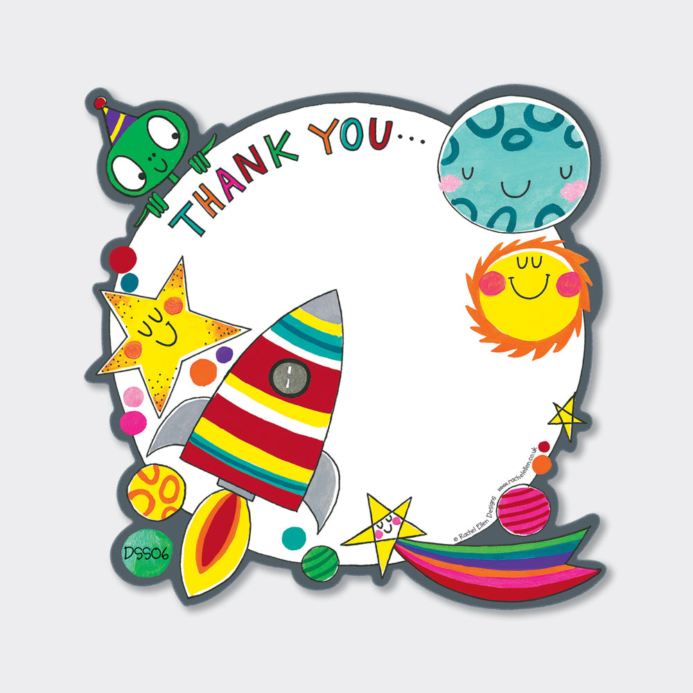 Space Thank You Note Cards (8 Pack) - Rocket and Alien