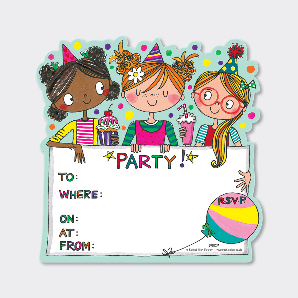 Friends Party Invitations (8 Pack) - BFFs with party hats