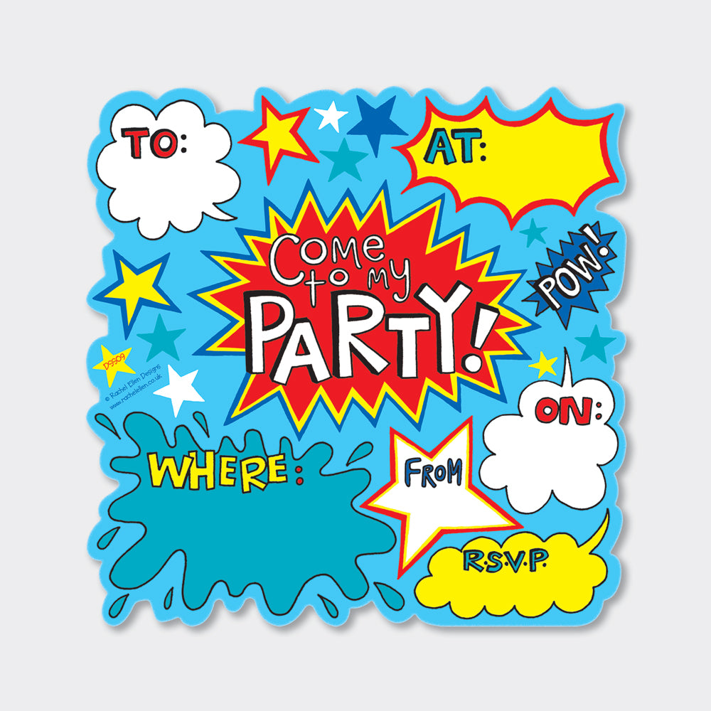 Super Hero Comic Party Invitations (8 Pack) - Pow!