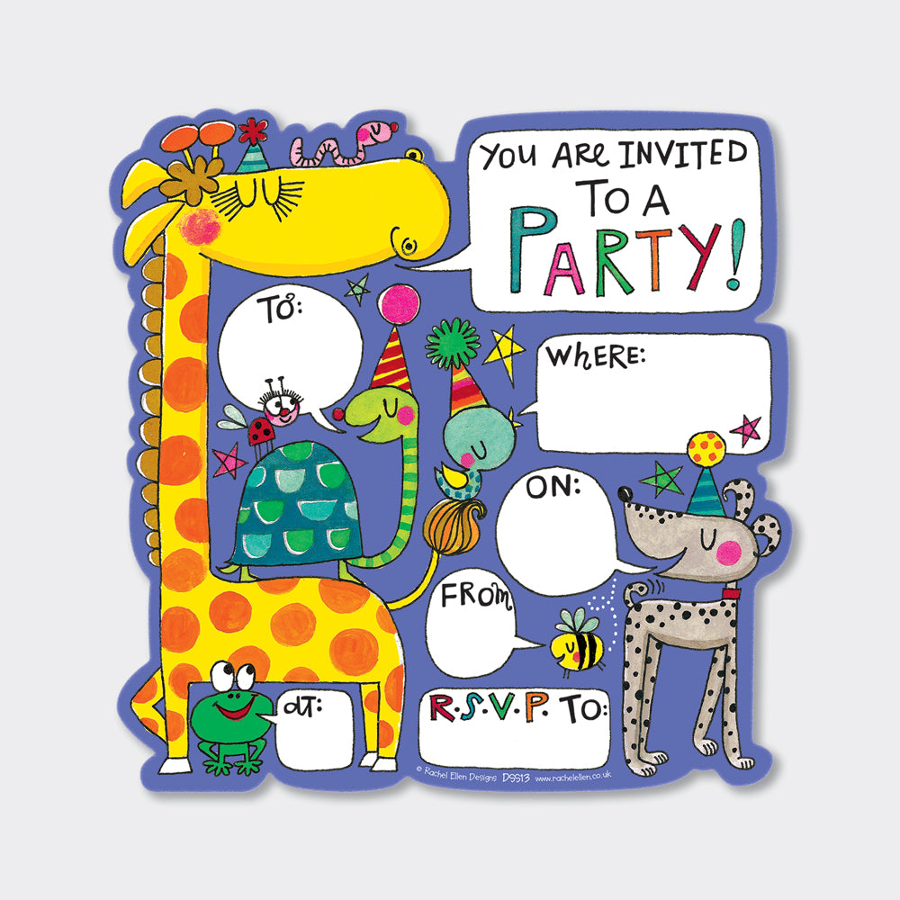 Animal Party Invitations (8 Pack) - Featuring Giraffe and Friends!