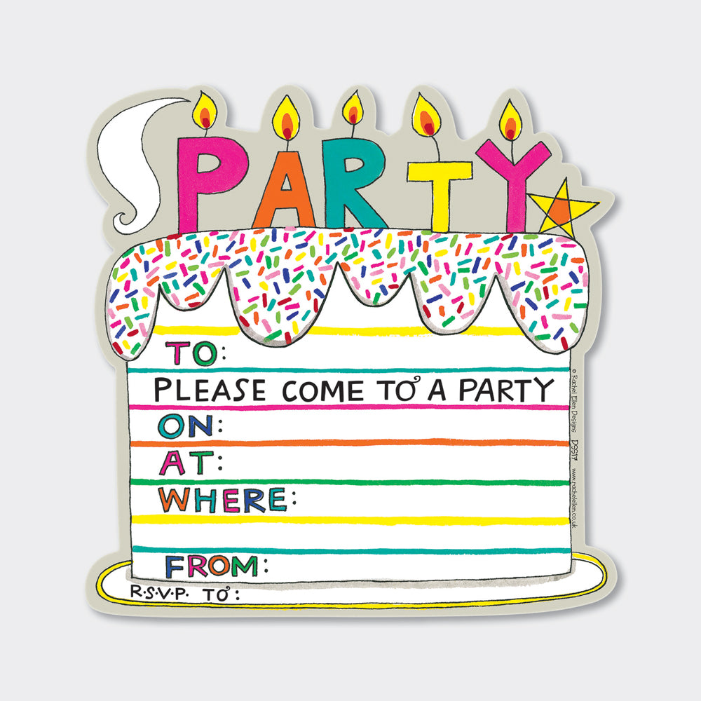 Birthday Cake Party Invitations (8 Pack) - Bright Rainbow Sprinkles