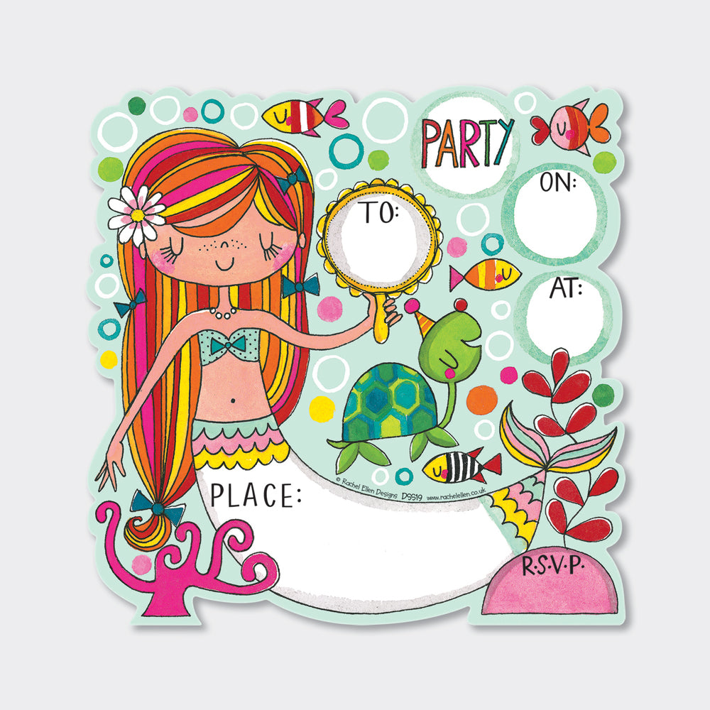 Mermaid Party Invitations (8 Pack) - Under the Sea with Turtle