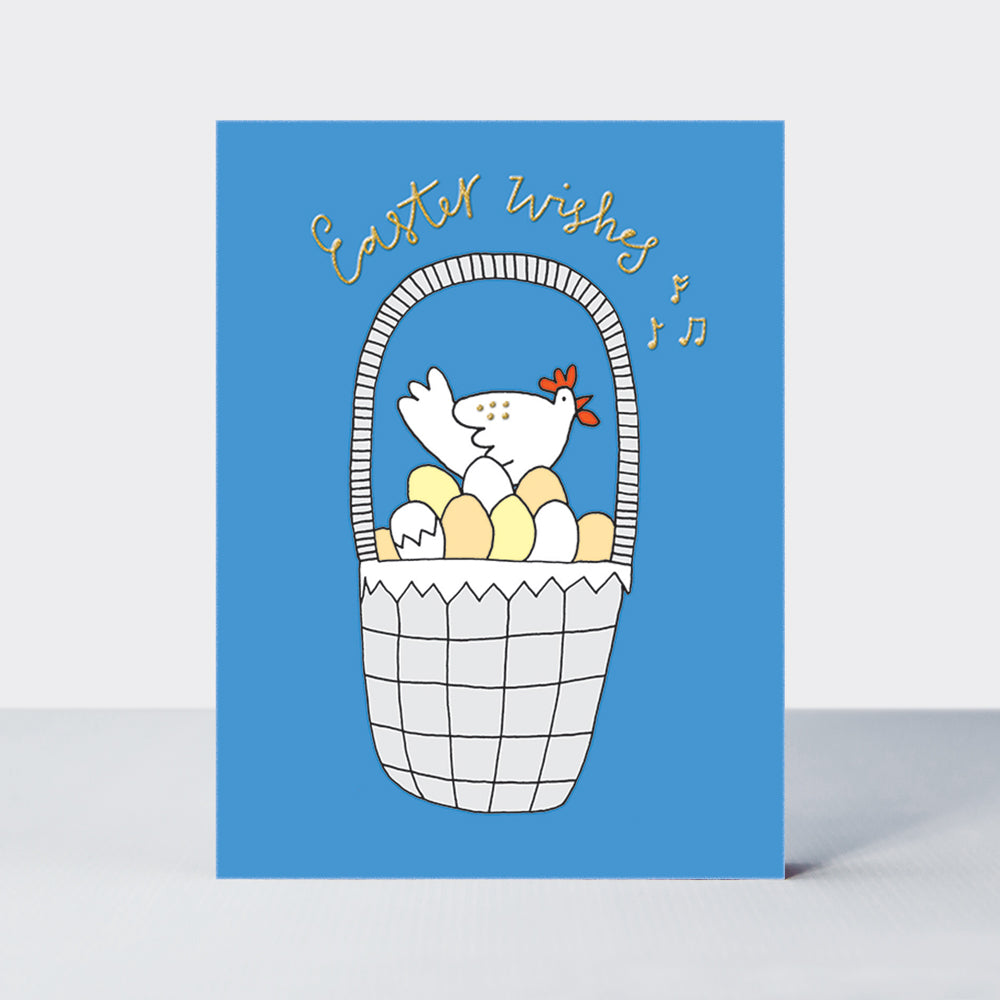 Easter Foiled Pack of 10 Notecards - Easter Wishes/Hen, Basket & Eggs