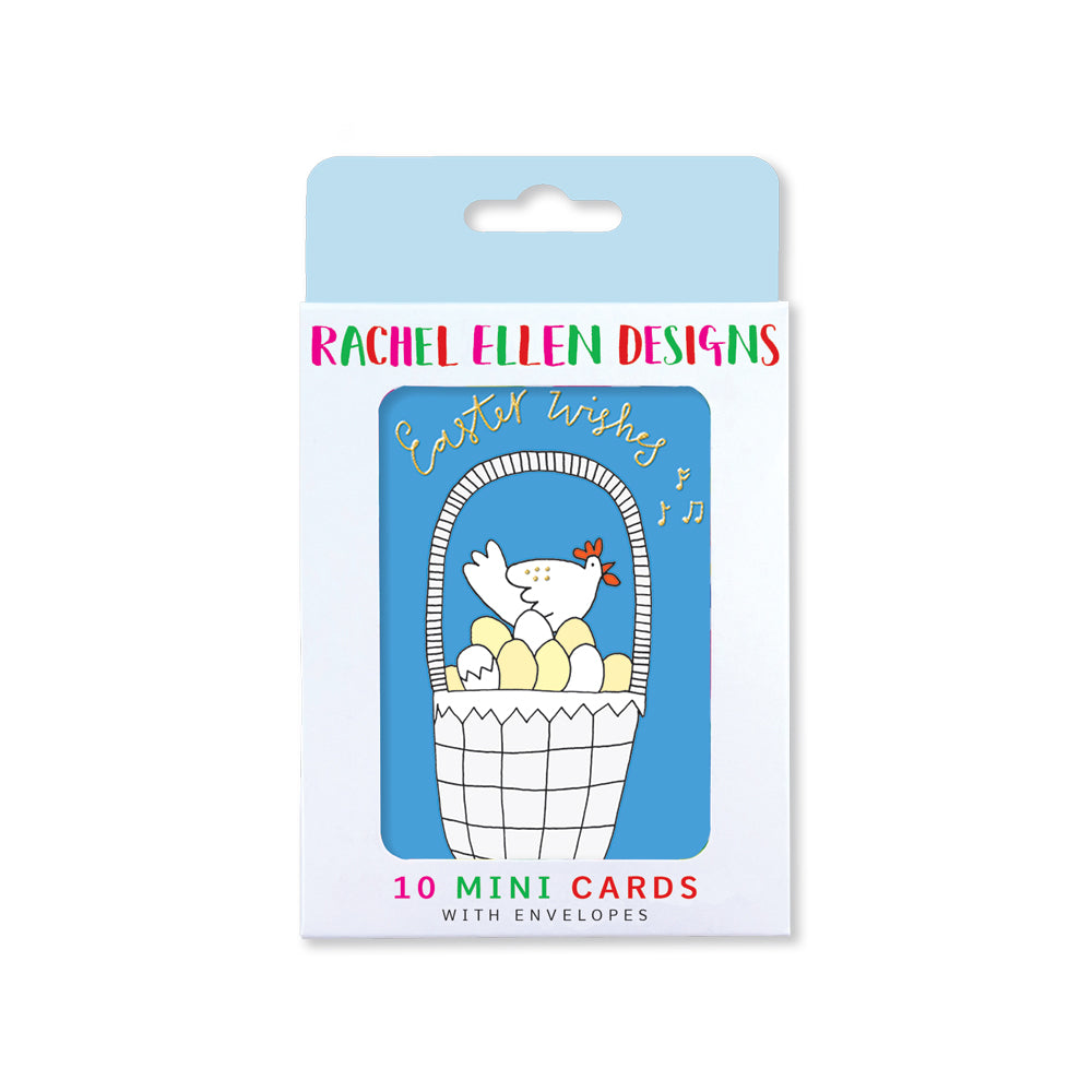 Easter Foiled Pack of 10 Notecards - Easter Wishes/Hen, Basket &amp; Eggs