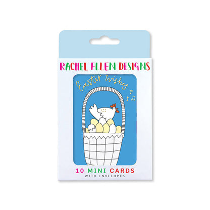 Easter Foiled Pack of 10 Notecards - Easter Wishes/Hen, Basket &amp; Eggs