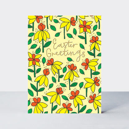 Easter Foiled Pack of 10 Notecards - Easter Greetings/Daffodils