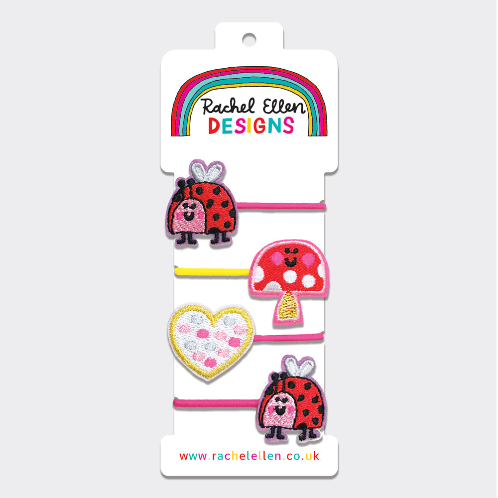 Hair Elastics (4 Pack) - Ladybird, Toadstool, Heart