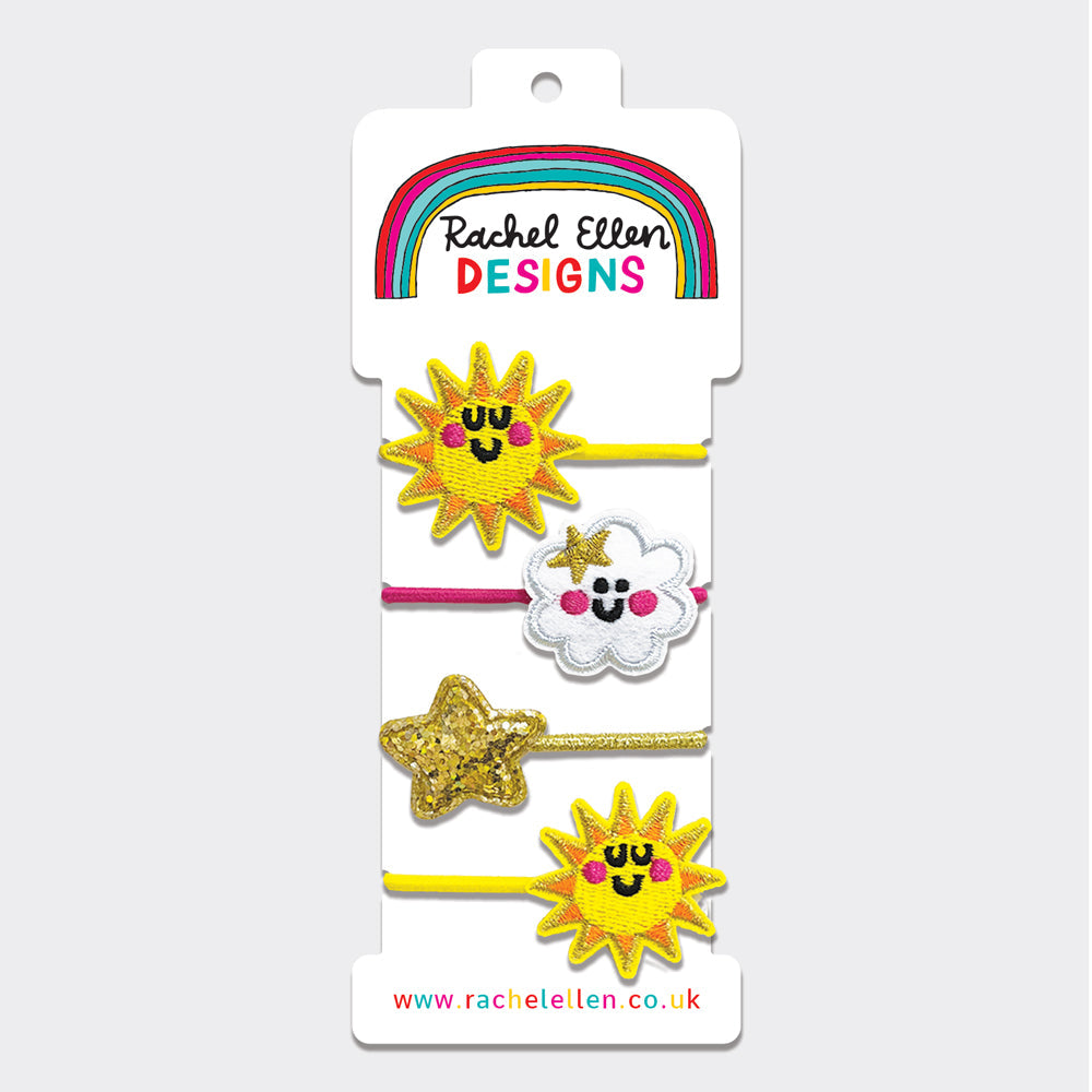 Hair Elastics (4 Pack) - Suns, Cloud, Glitter Star
