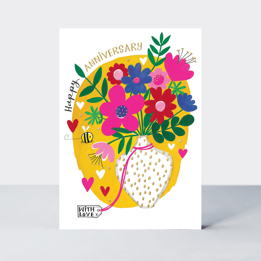 Fingerprint - Happy Anniversary/Vase Of Flowers Greetings Card