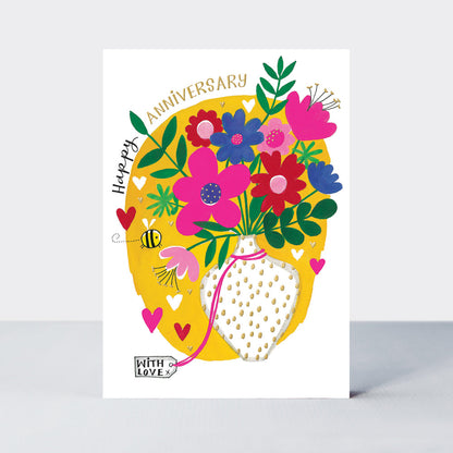 Fingerprint - Happy Anniversary/Vase Of Flowers Greetings Card