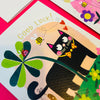 Fingerprint - Good Luck/Cat & Clover Greetings Card