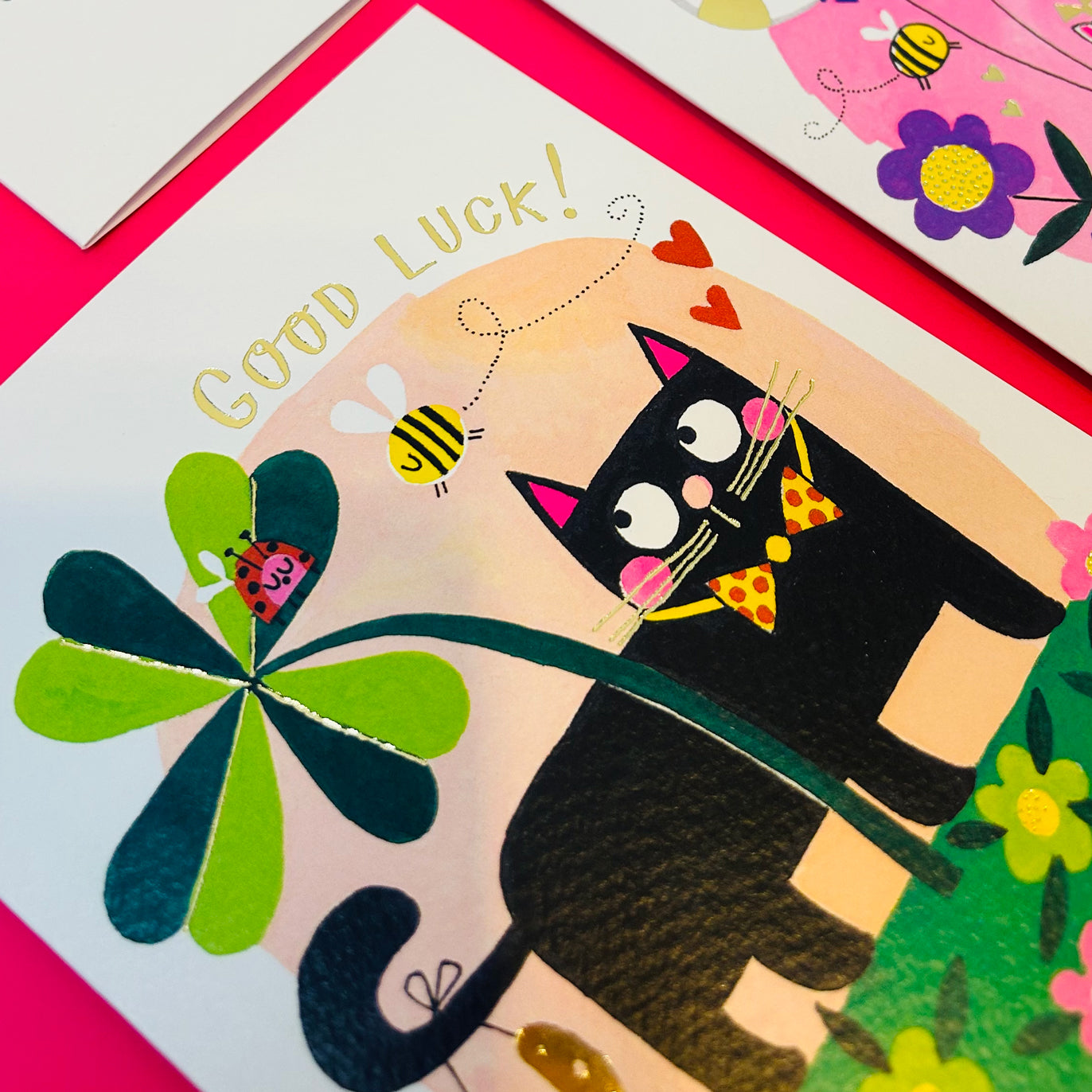 Fingerprint - Good Luck/Cat &amp; Clover Greetings Card