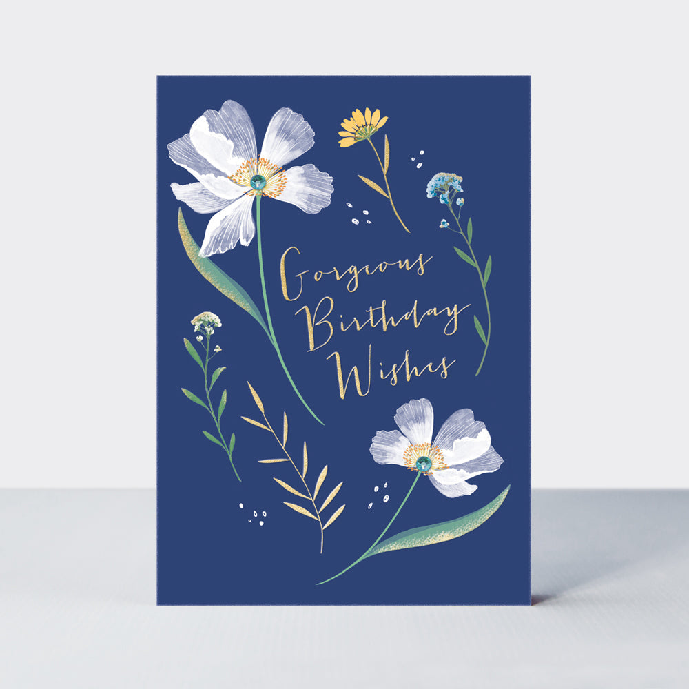 Wild Flower - Open birthday sprigs on navy  - Birthday Card