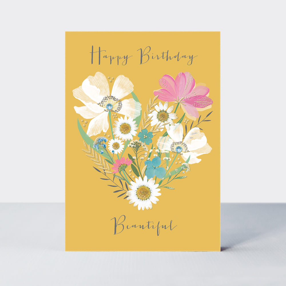 Wild Flower - Open birthday floral heart yellow  - Birthday Card