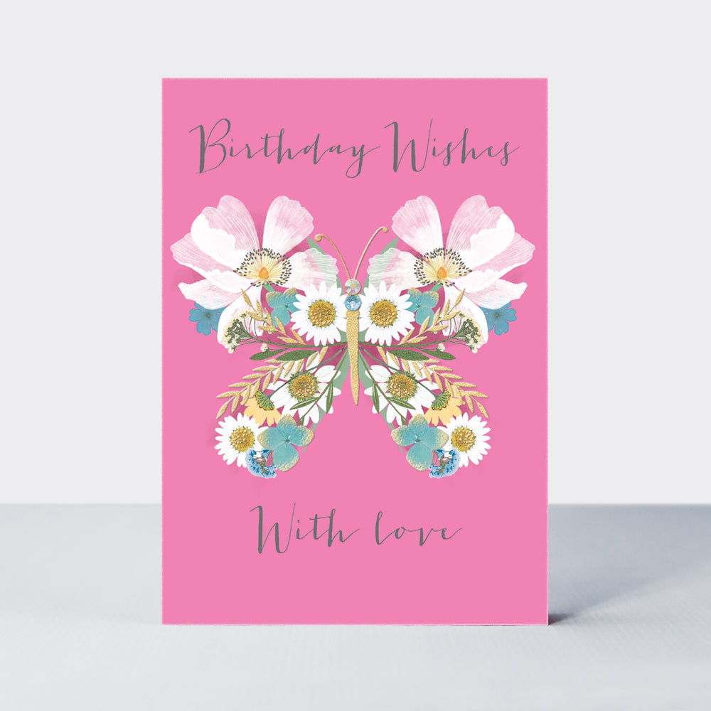 Wild Flower - Open birthday butterfly on pink