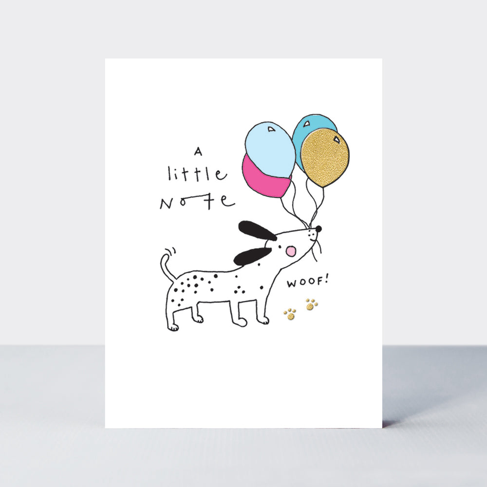 Pack of 10 Foiled Notecards - A Little Note/Dog &amp; Balloons