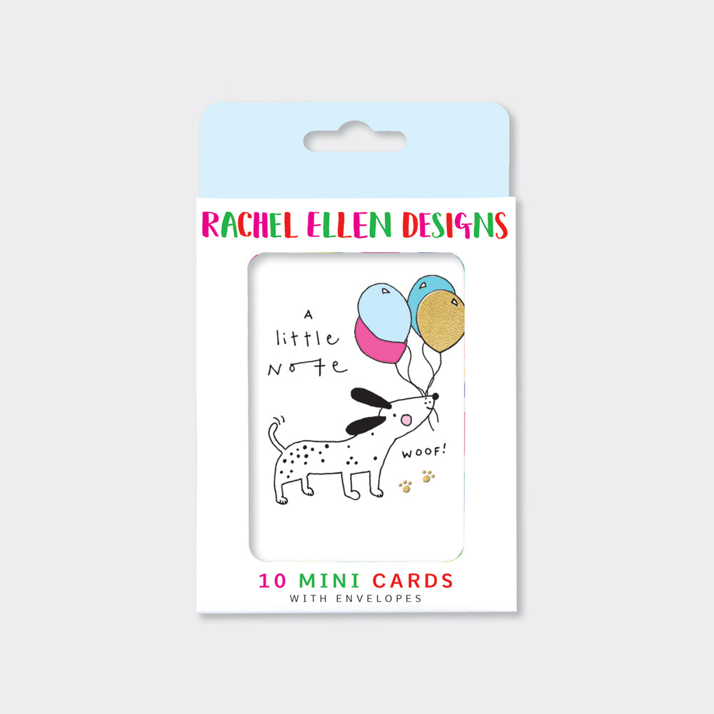 Pack of 10 Foiled Notecards - A Little Note/Dog &amp; Balloons