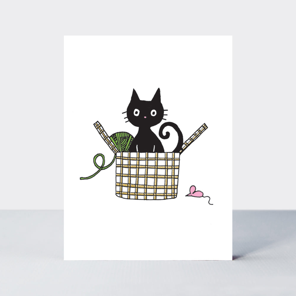 Pack of 10 Foiled Notecards - Cat In A Basket