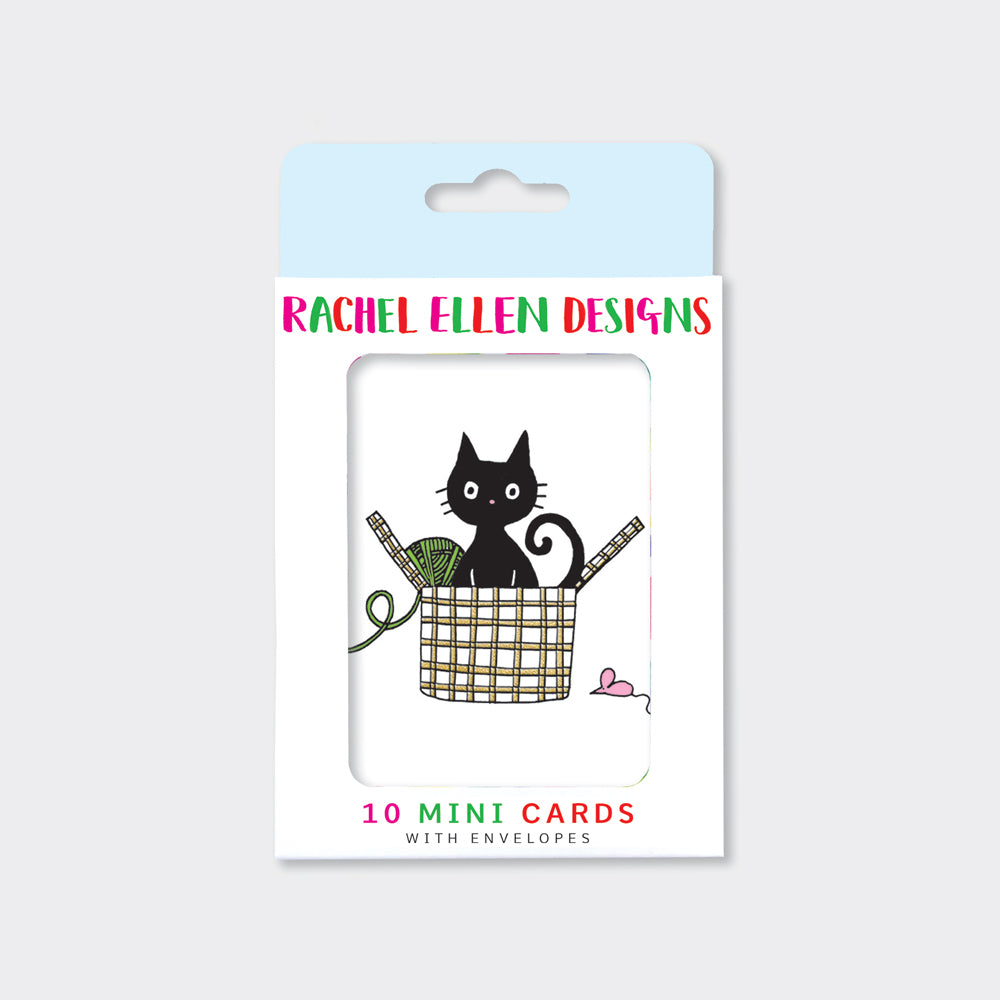 Pack of 10 Foiled Notecards - Cat In A Basket