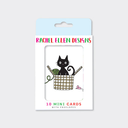 Pack of 10 Foiled Notecards - Cat In A Basket