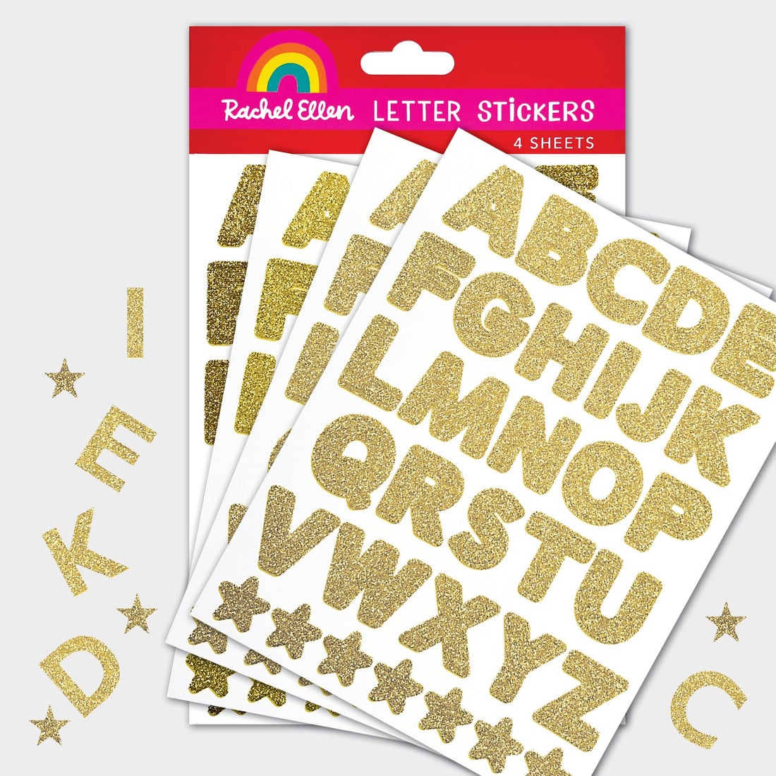 Gold Glitter Letter Stickers - 4 Sheets