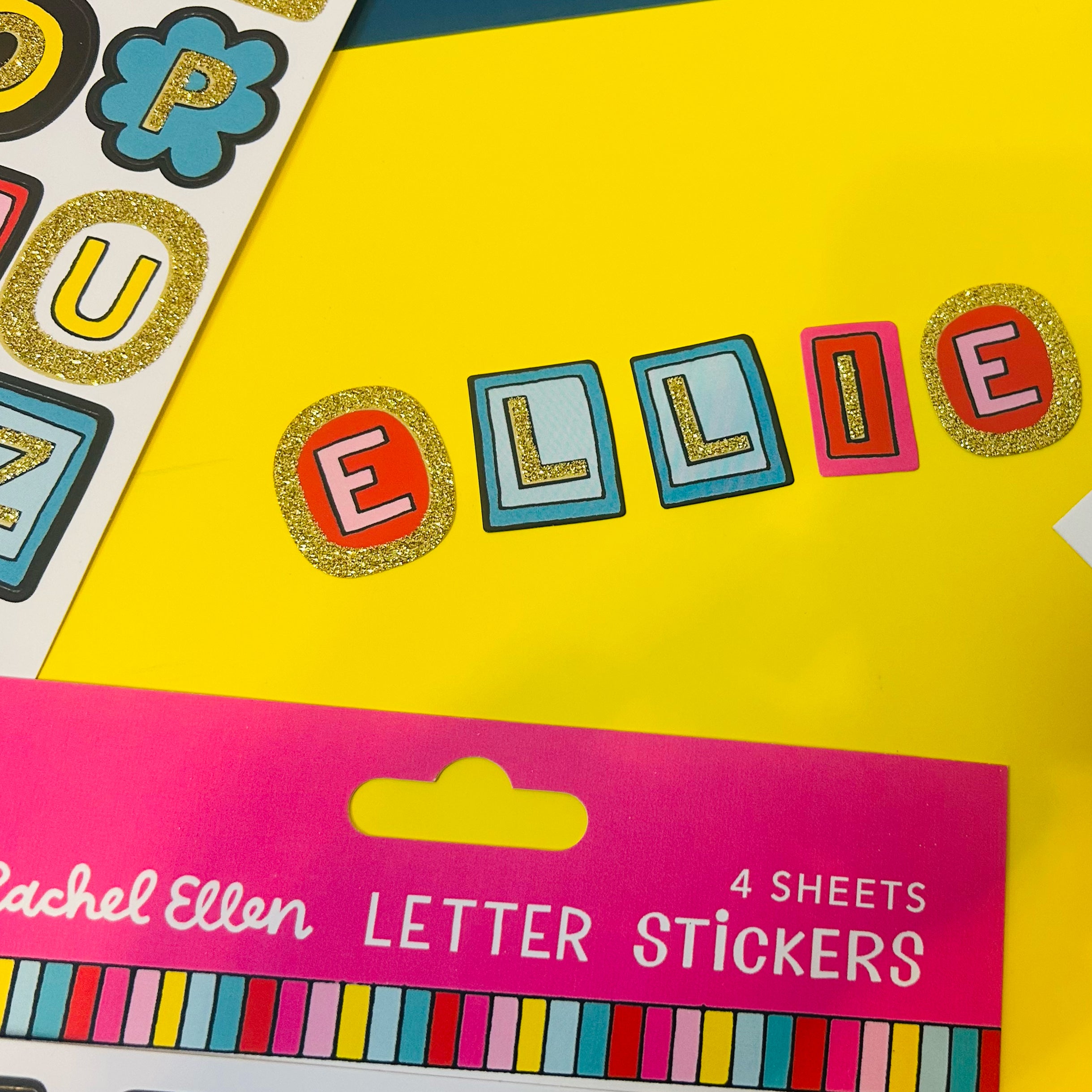 Multi-Colour Gold Glitter Letter Stickers - 4 Sheets