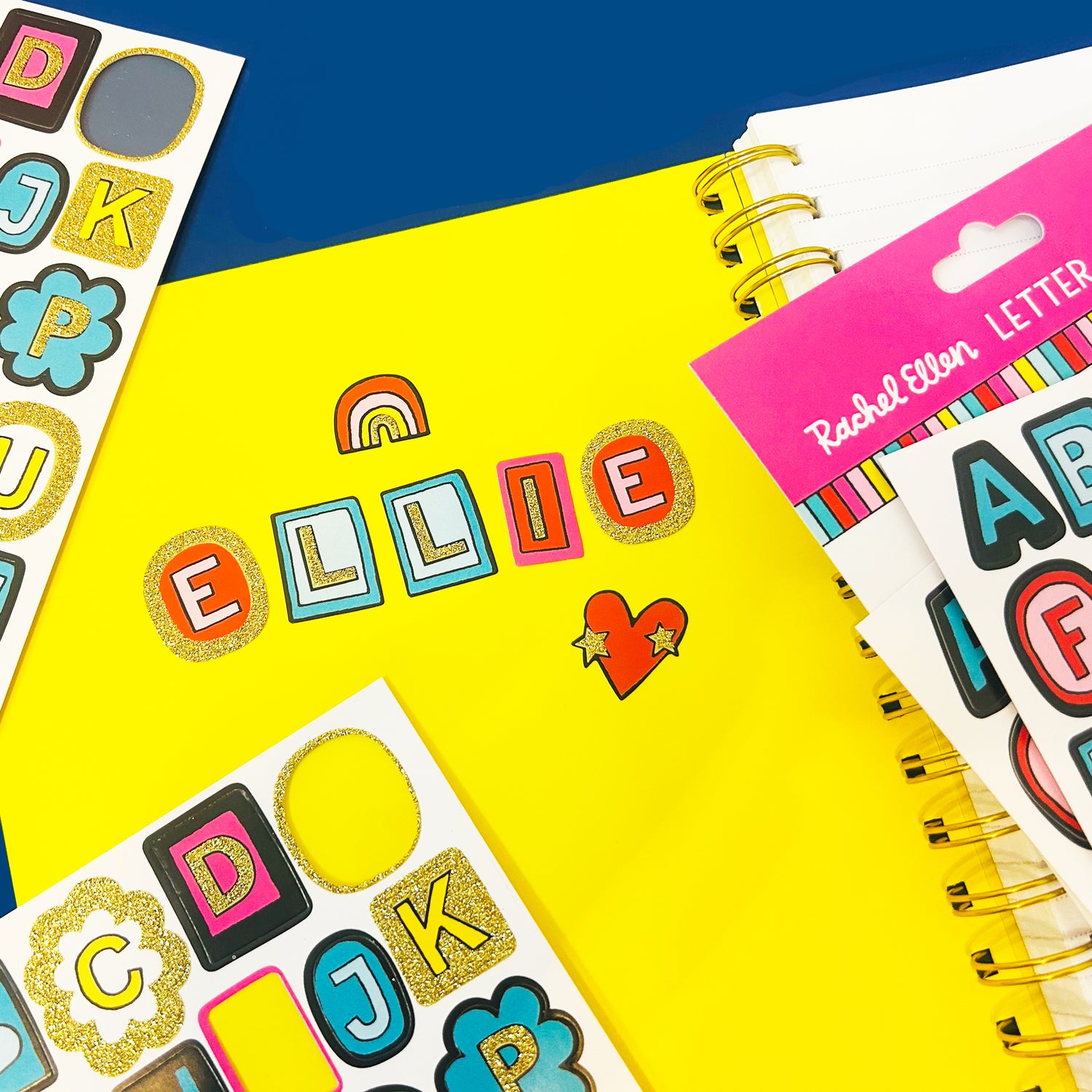 Multi-Colour Gold Glitter Letter Stickers - 4 Sheets