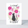 Flamingo - Birthday Cat & Flowers  - Birthday Card