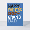 Father's Day Hero card in mid-blue for a grandad with 'Happy Father's Day Grandad' in bold gold foil and white typography.