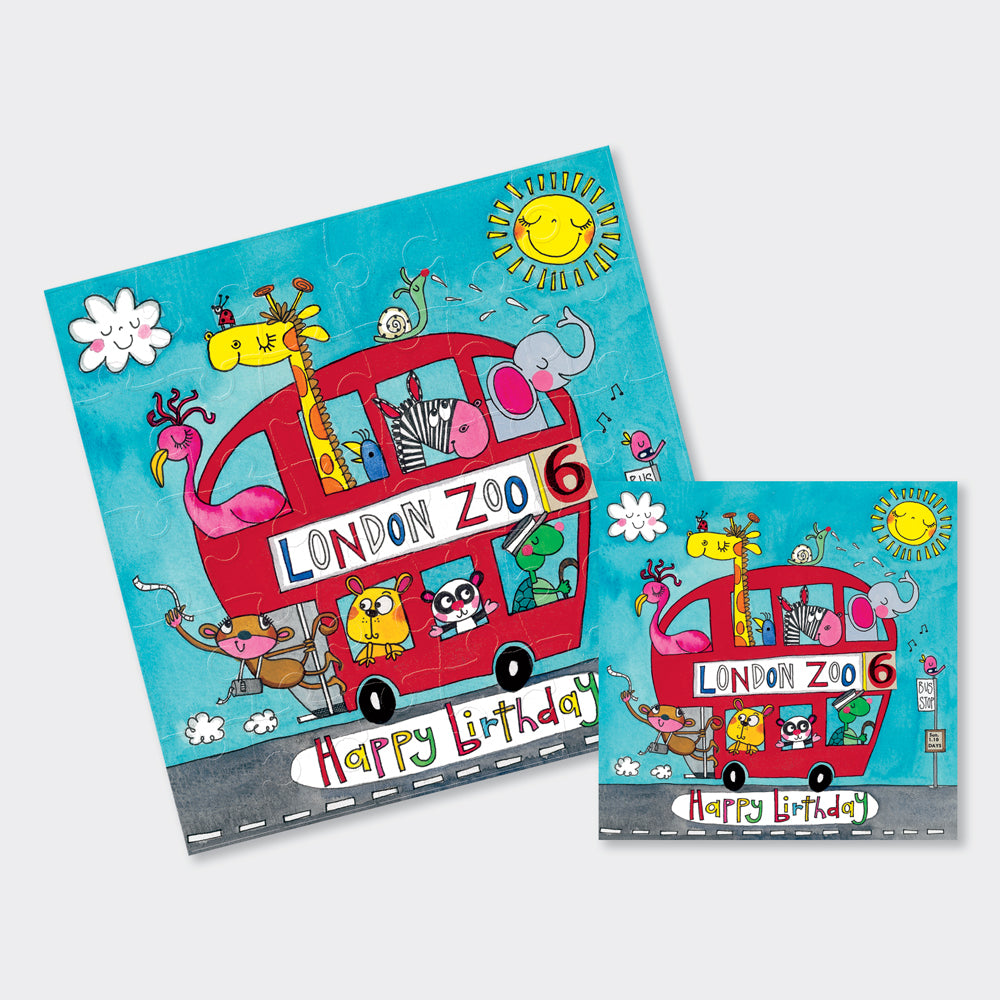 Jigsaw Card - London Zoo Bus  - Birthday Card