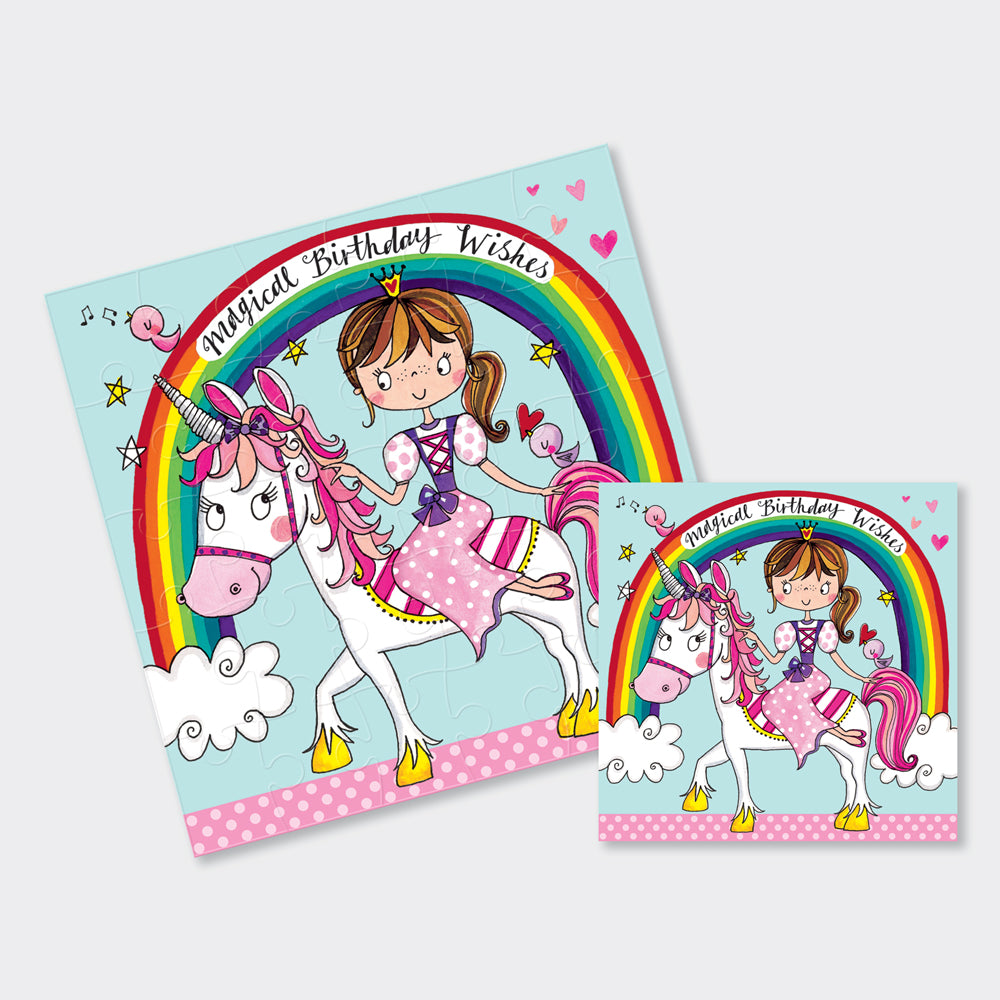 Jigsaw Card - Princess & Unicorn  - Birthday Card