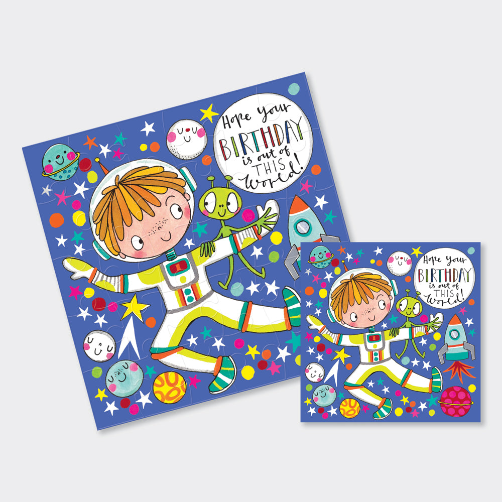 Jigsaw Card - Spaceman and Alien  - Birthday Card