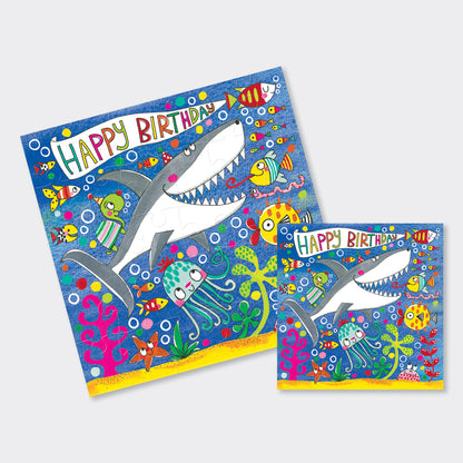 Jigsaw Card - Happy Birthday Shark Sea Scene
