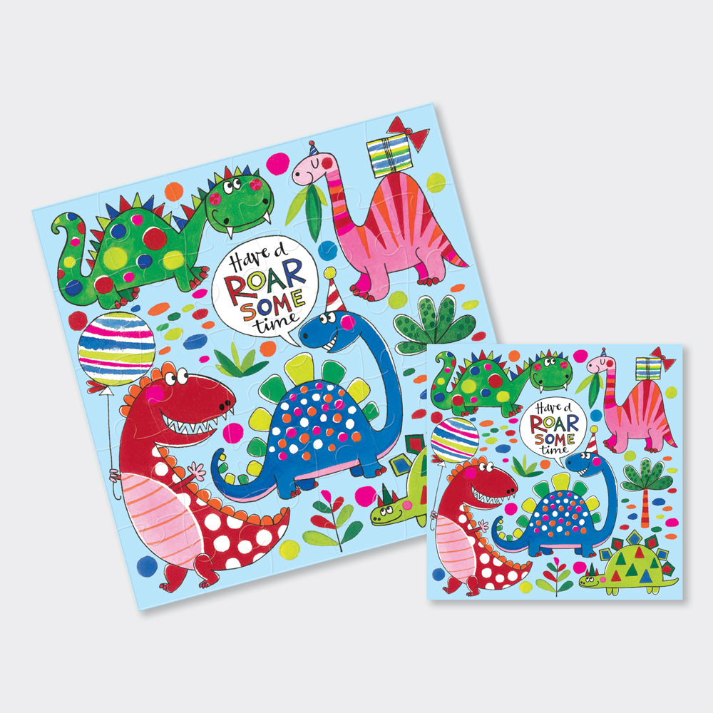 Jigsaw Card - Roar-some time Dinosaur  - Birthday Card