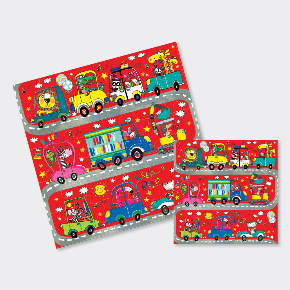 Jigsaw Card - Happy Birthday Beep beep cars